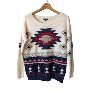 American Eagle Southwestern Wool Blend Crew Neck Sweater Size M